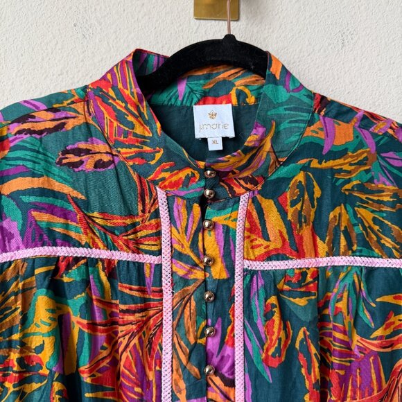 J.Marie Asher Multicolor Tropical Long Sleeve Button Front Dress Size XL - Picture 4 of 6